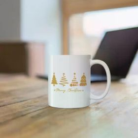 Christmas Ceramic Mug 11oz | High-Gloss White with Golden Christmas Tree Design | Microwave Safe,