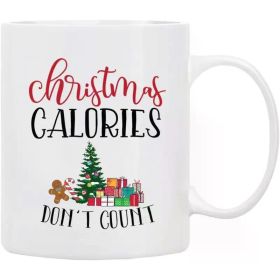 1pc Christmas Calories Don't Count Ceramic Coffee Mug, 11oz Reusable Microwave Safe Cup with
