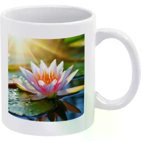 1pc 11oz Modern Ceramic Coffee Mug with Vibrant Water Lily Sunshine Design, Microwave &
